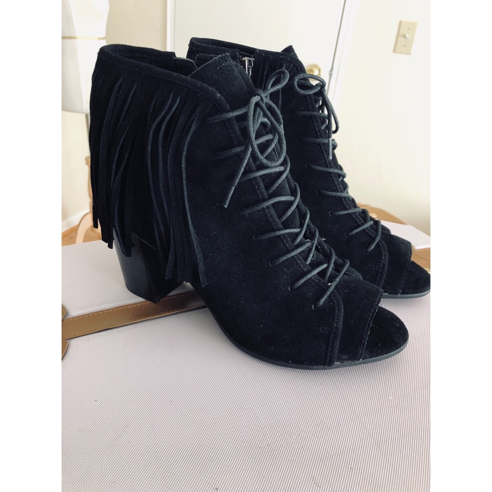 Steve Madden Fringe Peeptoe Ankle Boots